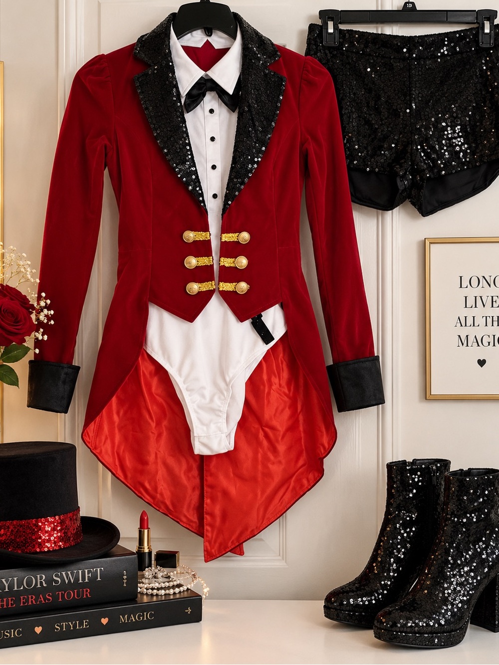 Women's Red Ringmaster Tail Blazer with Sequin Lapel
